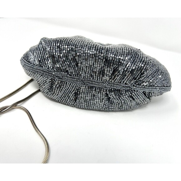 Vintage Neiman Marcus Beaded Clamshell Purse Satin Evening Bag 20s Gatsby Party - Picture 7 of 15